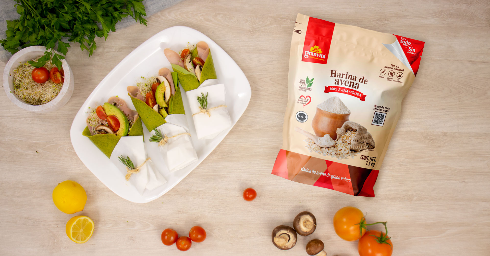 Wraps de avena con espinaca