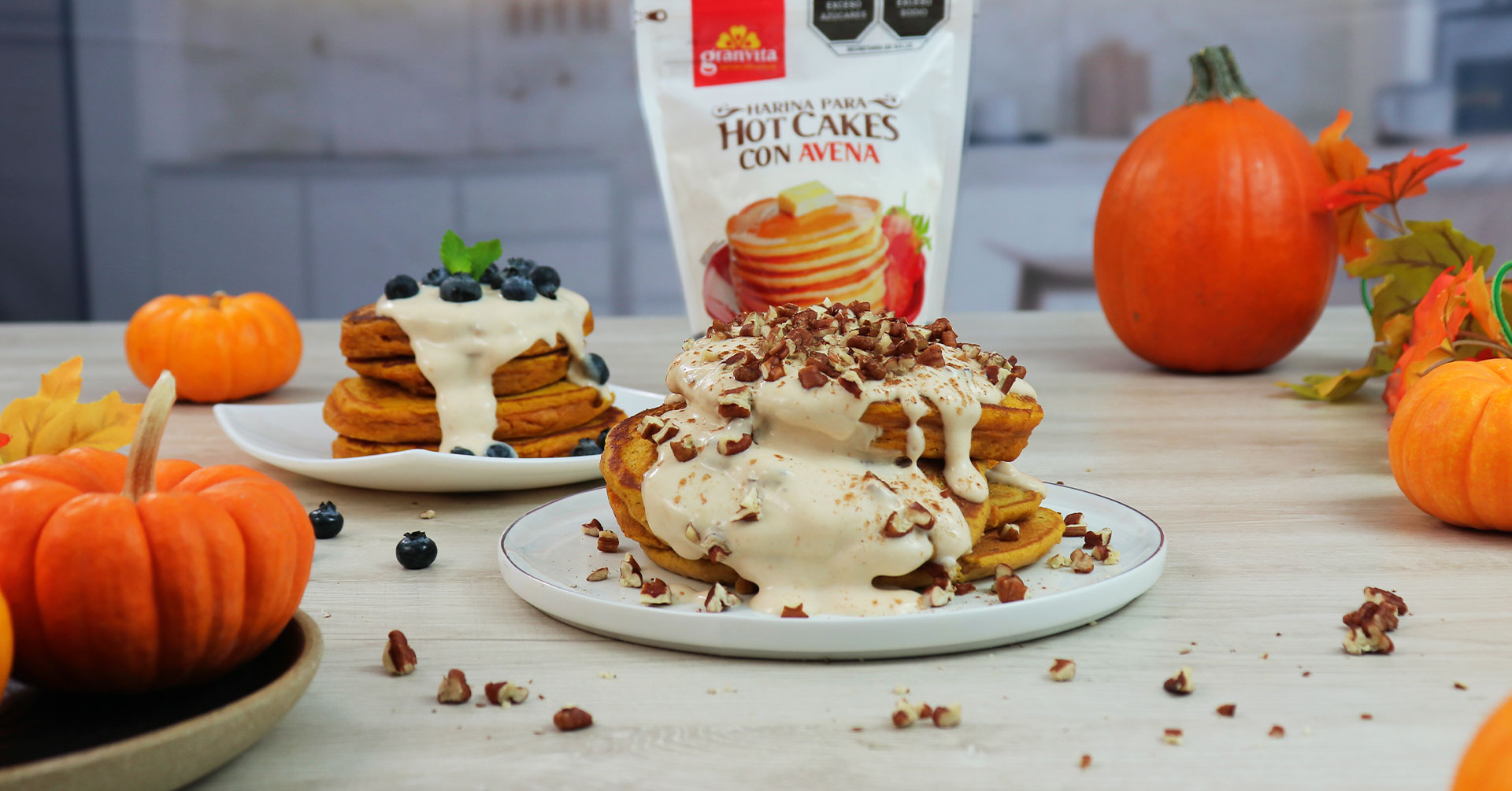 Hot cakes de avena con calabaza